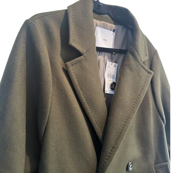 Mango Double Breasted Olive Green Long Wool Coat Small - Picture 8 of 11